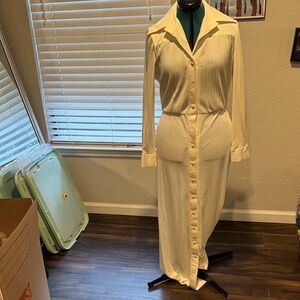 Vintage-Inspired Cream Button-Down Maxi Dress